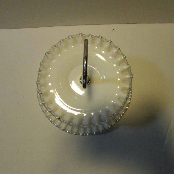 Fenton silver crest tidbit tray white with clear trim 2 tier serving plate - Picture 6 of 12